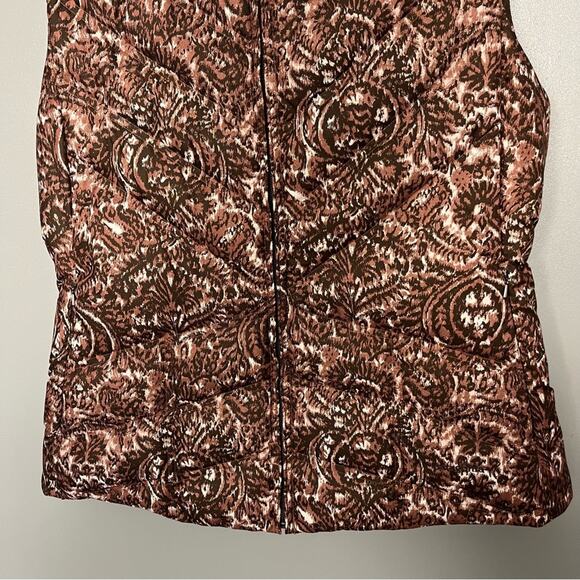 Patagonia Brown Paisley Hooded Down Puffer Vest Zip Up Women’s Size Large - Picture 4 of 10